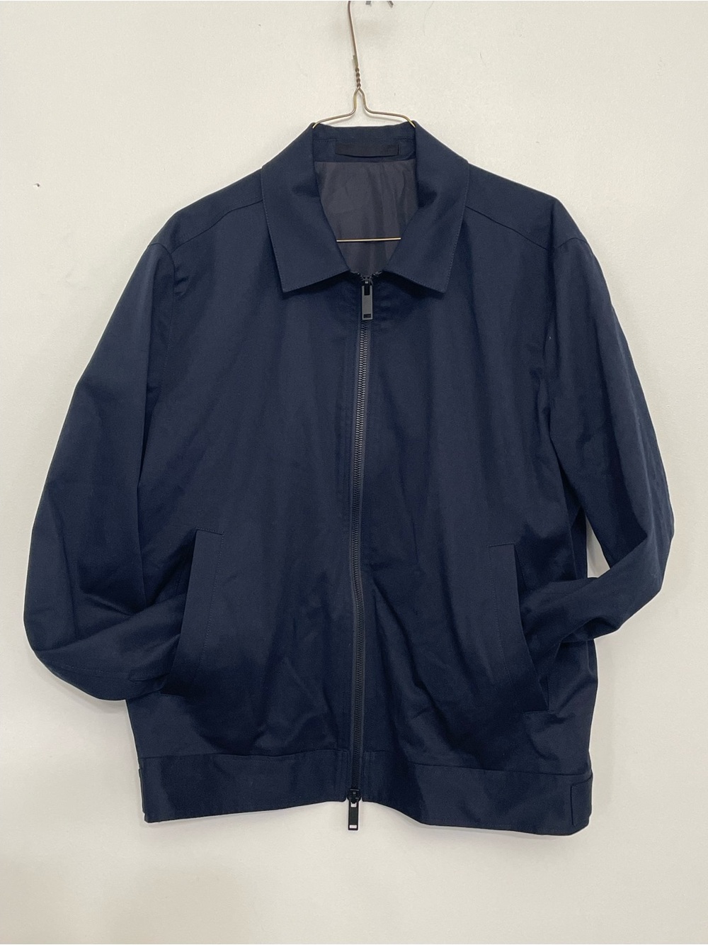 Massimo Dutti Men's Dark Navy Zip-Up Bomber Jacket